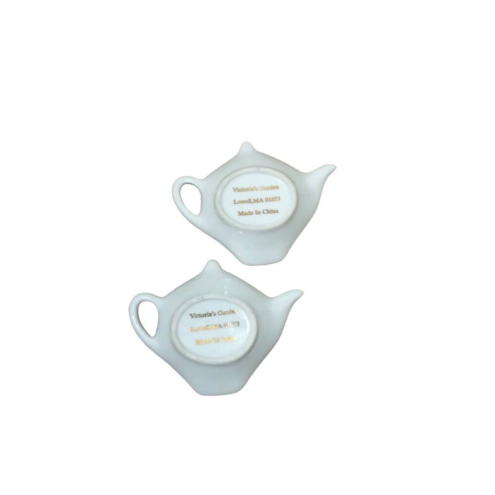 Victoria's Garden Black Floral Teapot Shaped Porcelain Tea Bag Holders - Picture 4 of 5